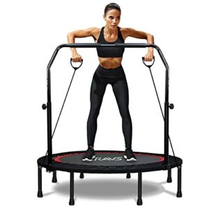 RAVS Mini Trampoline for Kids Adults 48″ Foldable Fitness Rebounder Trampoline with Height Adjustable Handle – Exercise Trampoline Indoor Workout Max Load 440lbs for Christmas