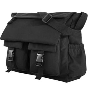 Lovvento Canvas Messenger Bag Crossbody Satchel for School Shoulder Sling 15.6 Inch Laptop Bag Waterproof Lightweight Black