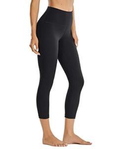 CRZ YOGA Women Light-Fleece Yoga Leggings 21 Inches – Capris Leggings Gym Crops High Waist Workout Pants Black-R474B X-Small