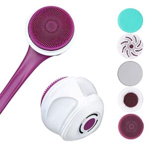 JTSea Electric Body Brush Facial Cleansing Brush Rechargeable Back Washer for Shower Long Handle Exfoliating Spin Scrubber for Shower Bathing Cleaner Wash Deep Cleaning, Perfect for Women & Men
