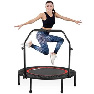 40″ Foldable Mini Trampoline, Niksa Exercise Workout Rebounder Trampoline with 5 Level Adjustable Handle, Bounce Pro Trampoline for Adults Kids