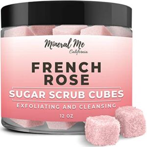 Body Scrub Exfoliator – 12oz FRENCH ROSE Sugar scrub cubes w/Mango Butter & Shea butter- Ultra Hydrating & Moisturizing – All Natural & Organic for all body exfoliation- For hands, arms, legs & foot