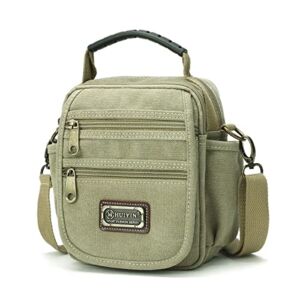 Man Small Canvas Crossbody Phone Purse Bag Mini Messenger Bag Waist Belt Side Bag (Khaki) … …