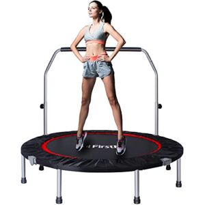FirstE 50″ Foldable Fitness Trampolines, Workout Rebounder Mini Trampoline with 5 Level Adjustable Heights Foam Handrail, Jump Sport Exercise Trampoline for Kids Adults Indoor&Outdoor, Max Load 440lbs