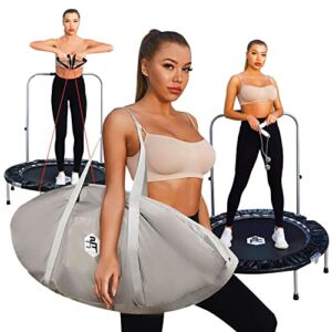 Shape Fit Core Indoor Rebounder Fitness Trampoline for Adults with Carry Bag(48 inches)- Bonus Workout Mini Accessories(Wireless Jump Rope & Resistance Band) Included for Adult Exercise