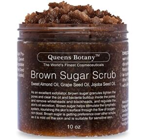 Brown Sugar Body Oil Scrub – Moisturizing Sweet Almond, Grape Seed, Jojoba Seed & Body Oils – Exfoliating Salt Scrub For Body – Win Against Aging, Stretch Marks, Acne & Dead Skin Scars- 10 oz