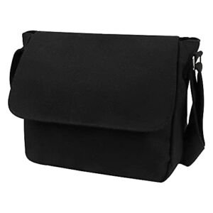 TOPTIE Classic Canvas Messenger Bag, Black Canvas Shoulder Bag Side Bag for Men and Women, Back to School