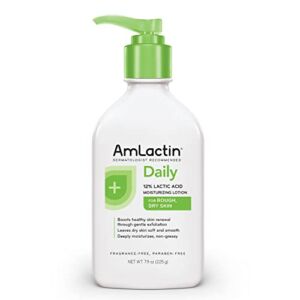 AmLactin Daily Moisturizing Lotion for Dry Skin – 7.9 oz Pump Bottle – 2-in-1 Exfoliator and Body Lotion with 12% Lactic Acid, Dermatologist-Recommended Moisturizer for Soft Smooth Skin