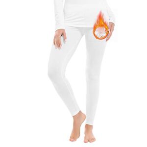 MANCYFIT Thermal Pants for Women Fleece Lined Leggings Underwear Soft Bottoms White X-Small
