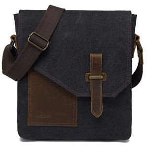 Small Messenger Bag,VASCHY Vintage Canvas Leather Lightweight Crossbody Man Purse Bag