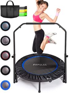 FITPULSE Mini Trampoline Rebounder – Indoor Trampoline for Adults – Portable & Foldable – Exercise Trampoline for Adults, Small Rebounder Trampoline, Perfect for Indoor Fitness and Home Gym