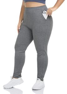 ZERDOCEAN Women’s Plus Size Fleece Lined Leggings Winter Warm Thermal Yoga Workout Pants with Pockets Dark Gray 3X