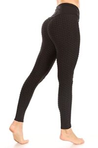 ShoSho Womens TikTok Cross Waist Leggings Butt Lift Honeycomb Textured High Rise Workout Yoga Pants Solid Black Medium