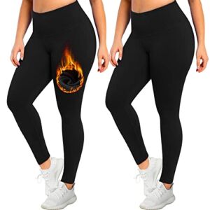 MOREFEEL Plus Size Fleece Lined Leggings for Women-Stretchy X-Large-4X Tummy Control High Waist Spandex Workout Black Yoga Pants