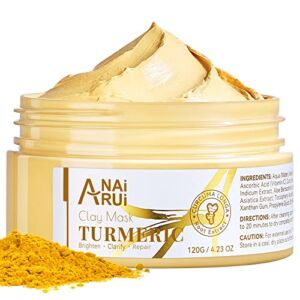 ANAI RUI Turmeric Vitamin C Face Mask, Clay Facial Mask with Vitamin C E for Radiant Skin, Acne Control and Refining Pores 4.23 Oz