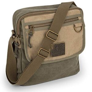 Scruffy Dog Canvas Messenger Bag for Men and Women with Adjustable Strap – Crossbody Satchel Messenger Bag for Men and Women – Small – 11 inch, Khaki