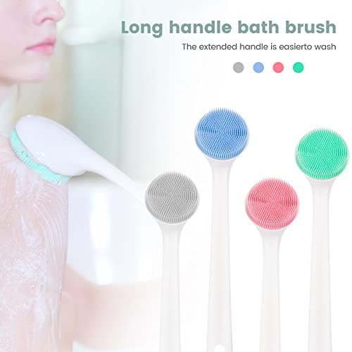 QiqaMole 1 Pack Silicone Shower Body Brush for Bath, Back Brush Scrubber, Non Slip Shower Brush Exfoliator with Long Handle, Soft Bristles & 1 Pack Face Cleansing Brush (Blue) | The Storepaperoomates Retail Market - Fast Affordable Shopping