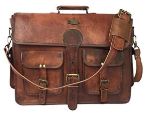 18 Inch Vintage Handmade Leather Messenger Bag Laptop Briefcase Computer Satchel bag For Men (DARK BROWN)