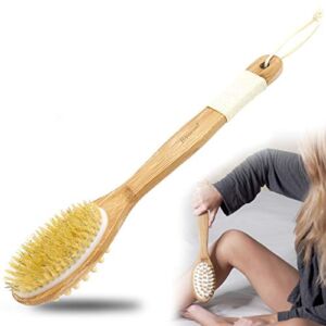 Body Brush – Dual-Sided Long Handle Bath Shower Brush, Back Scrubber Body Exfoliator for Dry or Wet Brushing Cellulite & Lymphatic Massage for Glowing Tighter Skin, Stimulate Blood Circulation