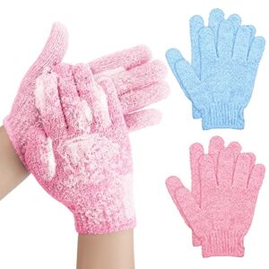 Sibba 2 Pair Bath Gloves for Shower Natural Loofah Exfoliating Wash Gloves for Body and Face, Dead Skin Remover, Double Sided Microfibre Shower Body Gloves for Adults and Kids