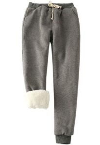 Flygo Womens Casual Running Hiking Pants Fleece Lined Activewear Sweatpants (Small, Dark Grey)