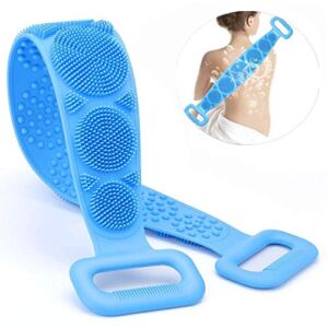 Premium Silicone Back Exfoliating Massage Scrubber for Shower for Men and Women Back Cleanser Body Bath Washer Brush, With Hook Up, Blue