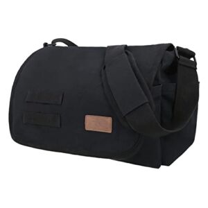 WHITEDUCK Canvas Messenger Bag-Multi pocket Cotton Canvas Shoulder Crossbody Sling Vintage Military School Laptop Bag Satchel (17.5″x 12″x 5″,Black)