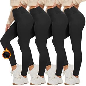 CAMPSNAIL 4 Pack Fleece Lined Leggings Women – High Waisted Thick Thermal Soft Pants Tummy Control Casual Black