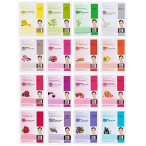 DERMAL KOREA Collagen Essence Full Face Facial Mask Sheet 16 Combo Pack B – Nature Made Freshly Korean Face Mask, The Ultimate Supreme Collection for Every Skin Condition Day to Day Skin Concerns