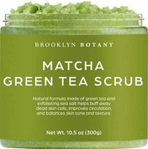 Brooklyn Botany Matcha Green Tea Body Scrub – Moisturizing and Exfoliating Body, Face, Hand, Foot Scrub – Fights Stretch Marks, Fine Lines, Wrinkles – Great Gifts for Women & Men – 10.5 oz