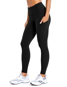 CRZ YOGA Light-Fleece Warm Leggings for Women 25” – Thick Brushed Pants High Waisted Athletic Workout Leggings with Pockets Black Small