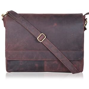 Handmade Leather Messenger Bag Laptop Briefcase Adjustable Strap Bag Office Brown Hunter Bags