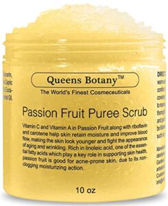 Passion Fruit Body Scrub – Moisturizing Shea Butter, Saffron & Nourishing Body Oils – Exfoliating Salt Scrub For Body -Win Against Aging, Stretch Marks, Cellulite, Acne & Dead Skin Scars- 10 oz