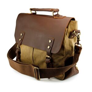 GEARONIC TM Men’s Vintage Canvas Leather Messenger Bag Satchel School Military Shoulder Travel Bag for Notebook Laptop Macbook 11 and 13 inch Air Pro – Khaki