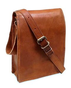 11″ small Leather messenger bag shoulder bag cross body vintage messenger bag for women & men satchel man purse competible with Ipad and tablet