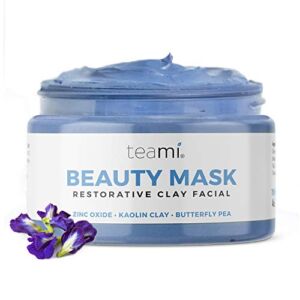 Teami Beauty Facial Mask – Moisturizing Face Mask Skin Care – Anti Acne & Blackhead Remover with Butterfly Pea Flower & Kaolin Clay – Deep Cleansing Face Mask for Oily, Dry, or Sensitive Skin
