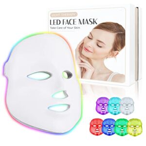 Red-Light-Therapy-for-Face, Led Face Mask Light Therapy 7 Colors LED Facial Mask at Home Skin Rejuvenation Facial Skin Care Mask
