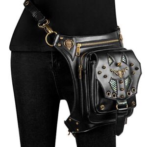 Steampunk Waist Bag Gothic Retro Motorcycle Bag Goth Vintage Shoulder Packs Shoulder Crossbody Messenger Bags (Black-8)