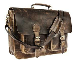 Retro Buffalo Hunter Leather Laptop Messenger Bag Office Briefcase College Bag Leather Bag for Men and Women (18 inches)