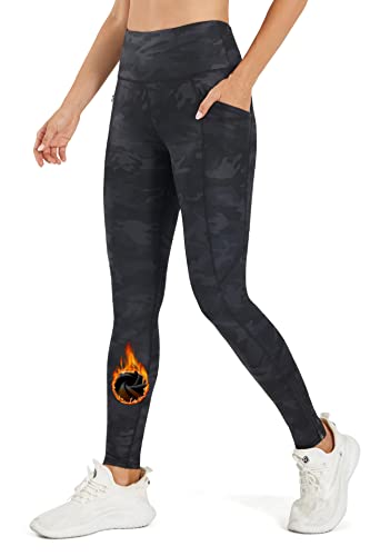 PERSIT Fleece Lined Leggings Women Water Resistant Thermal Warm Winter High Waisted Fleece Lined Yoga Pants with Pockets-Black Camo-M | The Storepaperoomates Retail Market - Fast Affordable Shopping