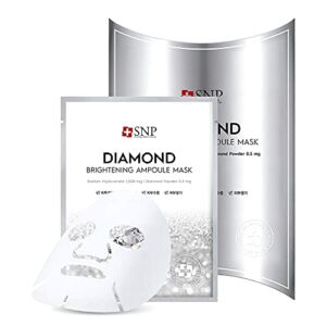 SNP – Diamond Brightening Ampoule Korean Face Sheet Mask – Exfoliates & Tightens Using Real Diamonds for All Oily Skin Types – 10 Sheets – Best Gift Idea for Mom, Girlfriend, Wife, Her, Women