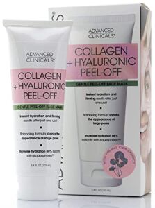 Advanced Clinicals Collagen + Hyaluronic Acid Anti-Aging Peel-Off Face Mask Hydrating, Tightening, & Firming Vegan Peel Off Face Masks Smooth Wrinkles & Pores, & Even Skin Tone (3.4 Fl Oz)
