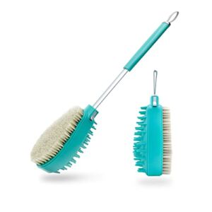 Telescopic Shower Brush Dry Brushing, LSVGOE 3 in 1 Bath and Shampoo Brush, Back Brush Long Handle for Shower, Hair Washing Scalp Exfoliator Brush for Dandruff Body Scrub (Green)