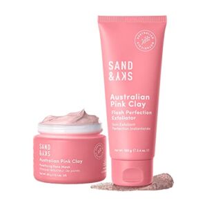 Sand & Sky Perfect Skin Kit for Blackheads, Enlarged Pores & Pigmentation | Includes Australian Pink Clay Face Mask & Facial Exfoliator