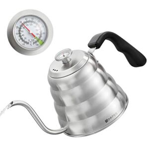 Pour Over Coffee Kettle with Thermometer for Exact Temperature 40 fl oz – Premium Stainless Steel Gooseneck Tea Kettle for Drip Coffee, French Press and Tea – Works on Stove and Any Heat Source