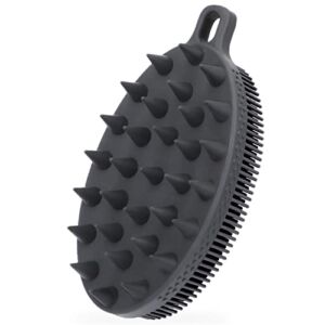 FREATECH 2-in-1 Silicone Body Scrubber – Bath Shower Body Brush and Shampoo Brush Scalp Massager Exfoliator, Deep Cleanse Skin & Hair, Lathers well, Easy to Clean and Long-lasting, Black