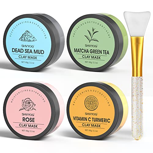 4 Pcs Clay Mask Gift Set, Turmeric Vitamin C Clay Mask , Green Tea Mask, Dead Sea Mud Mask, Rose Clay Mask, Skin Care Face Mask Clay Facial Mask for Deep Cleansing, Moisturizing and Refining Pores (240g in Total) | The Storepaperoomates Retail Market - Fast Affordable Shopping