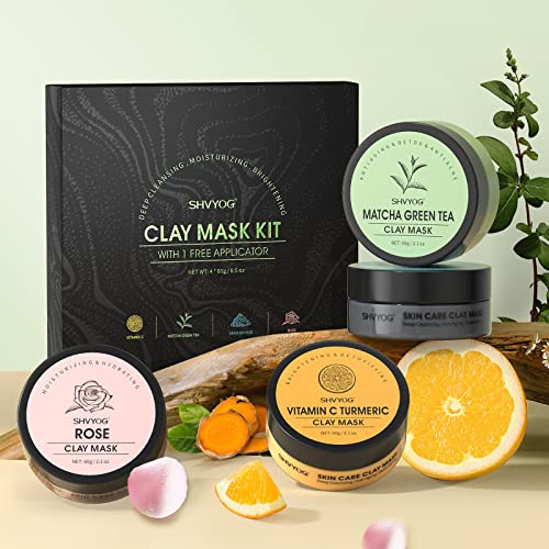 4 Pcs Clay Mask Gift Set, Turmeric Vitamin C Clay Mask , Green Tea Mask, Dead Sea Mud Mask, Rose Clay Mask, Skin Care Face Mask Clay Facial Mask for Deep Cleansing, Moisturizing and Refining Pores (240g in Total) | The Storepaperoomates Retail Market - Fast Affordable Shopping