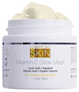 Vitamin C Mask For Face – Brightening Face Masks Skin Care Contains Glycolic Acid and Lactic Acid + Squalane Oil – Hydrating Beauty Face Mask for Glowing Youthful Skin and Smooth Even Skin Tone 2oz