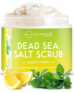 O Naturals Exfoliating Lemon Oil Dead Sea Salt Deep-Cleansing Face & Body Scrub. Anti-Cellulite Tones Helps Oily Skin, Acne, Ingrown Hairs & Dead Skin Remover. Essential Oils, Sweet Almond 18oz